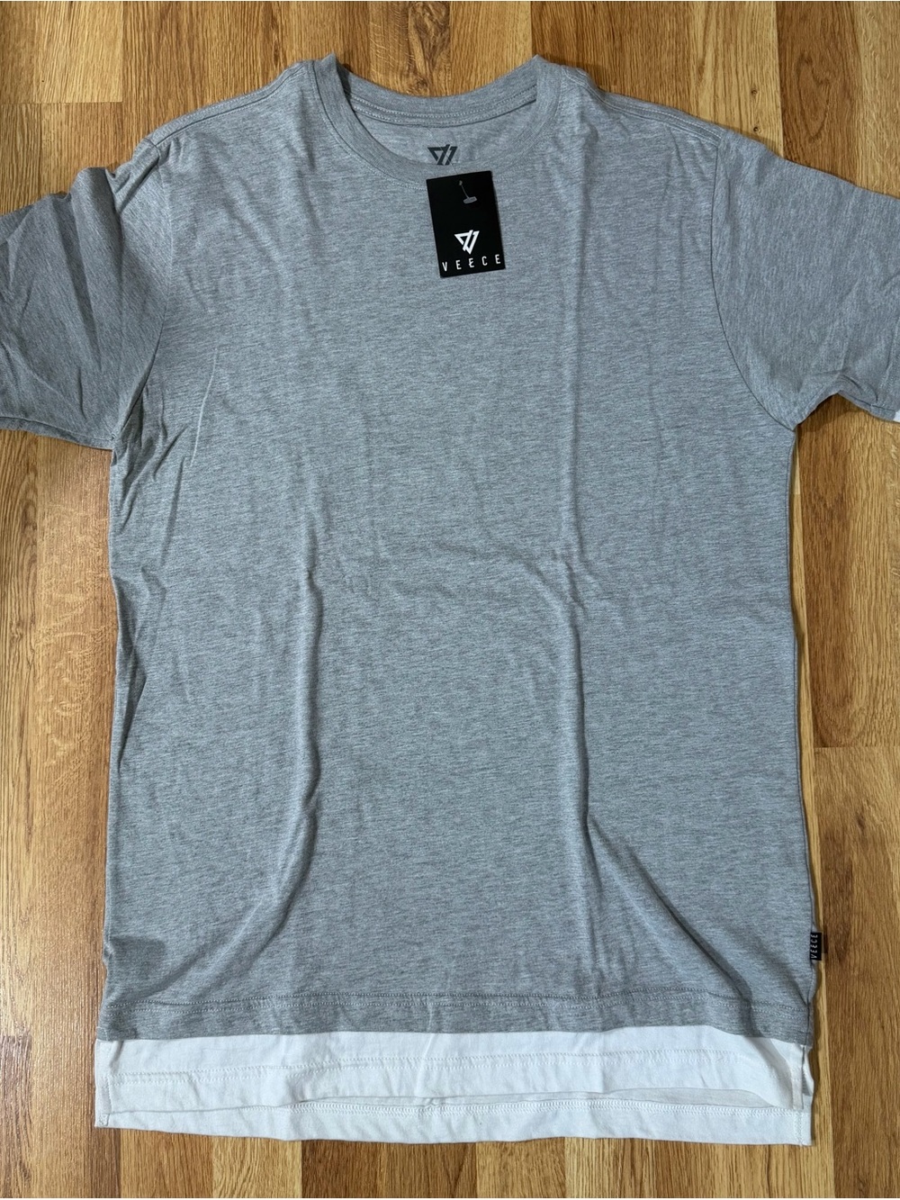 Veece Men's Gray Short-Sleeve Layered Hem Drop Tail Tee